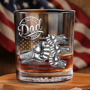 Gift For Father,Gift For Grandpa,Independence Day,Icon,Proud - Metal Effect Best Dad Grandpa Ever - Personalized Whiskey Glass