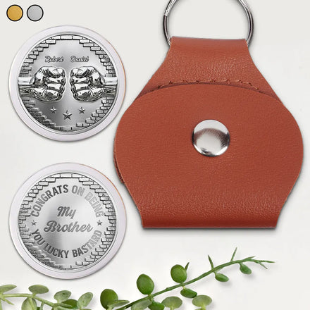 Metal Effect Congrats On Being My Brother - Personalized Leather Pocket Hug