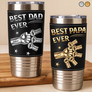 Metal Effect Hand Punch Best Dad Ever - Personalized Leather Tumbler