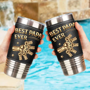 Metal Effect Hand Punch Best Dad Ever - Personalized Leather Tumbler