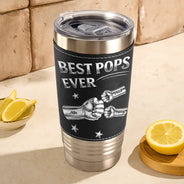 Metal Effect Hand Punch Best Dad Ever - Personalized Leather Tumbler