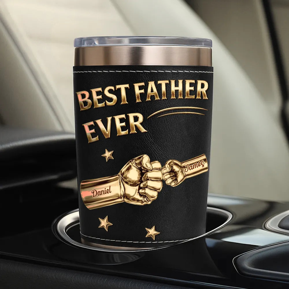 Metal Effect Hand Punch Best Dad Ever - Personalized Leather Tumbler