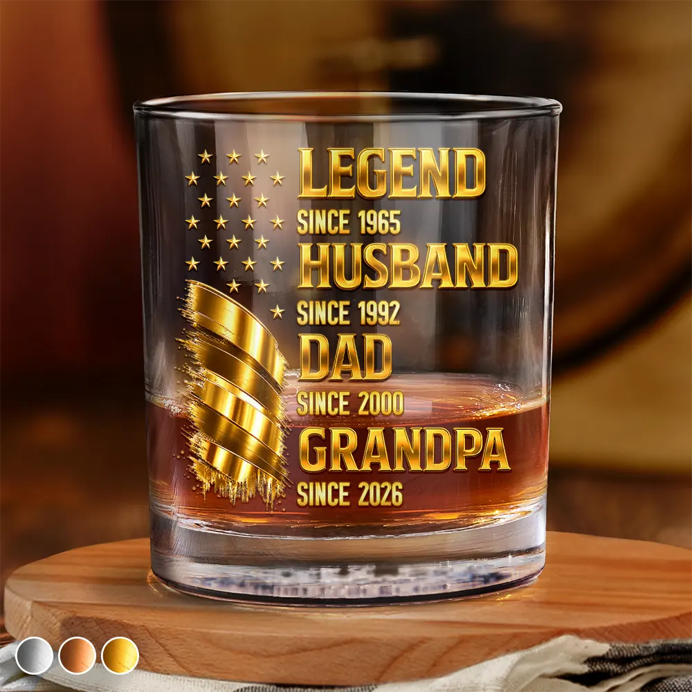 Gift For Grandpa,Gift For Father,Gift For Men,Happy,Proud - Metal Effect Legend Husband Dad Grandpa - Personalized Whiskey Glass
