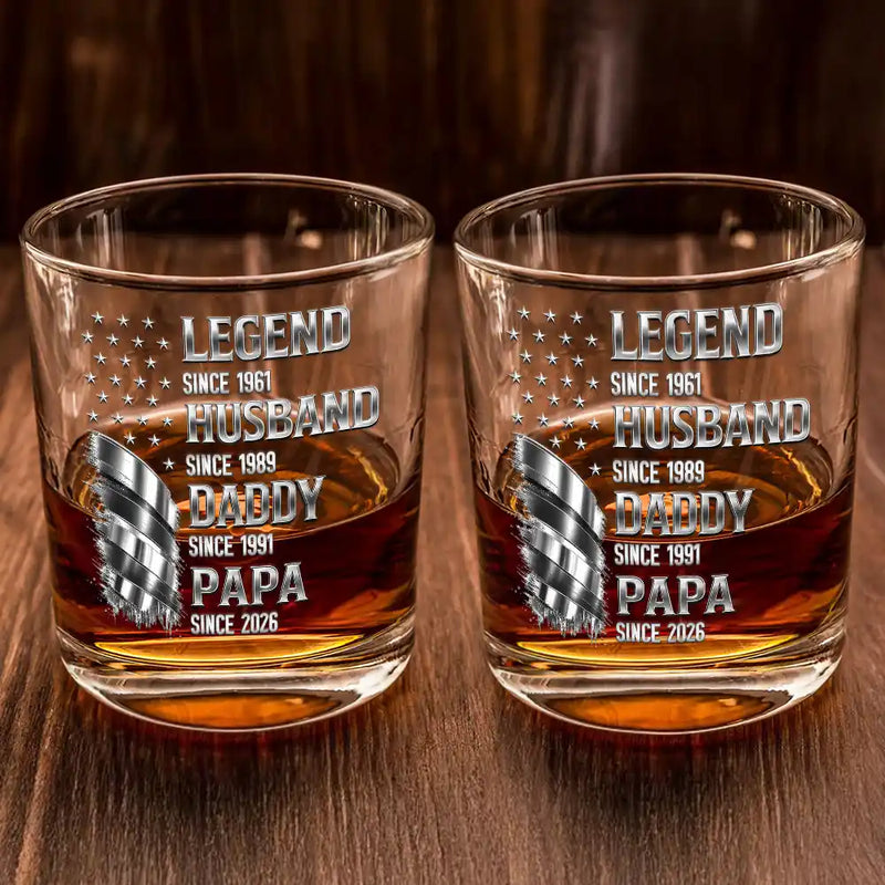 Gift For Grandpa,Gift For Father,Gift For Men,Happy,Proud - Metal Effect Legend Husband Dad Grandpa - Personalized Whiskey Glass