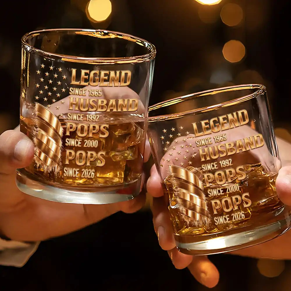 Gift For Grandpa,Gift For Father,Gift For Men,Happy,Proud - Metal Effect Legend Husband Dad Grandpa - Personalized Whiskey Glass