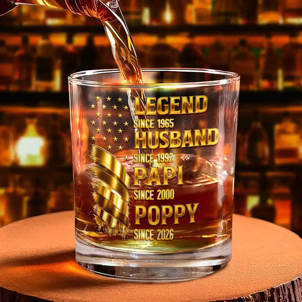 Gift For Grandpa,Gift For Father,Gift For Men,Happy,Proud - Metal Effect Legend Husband Dad Grandpa - Personalized Whiskey Glass
