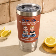 Top Market,Gift For Son,Gift For Children,Proud,Vector - Metal Effect Watching You Be A Dad - Personalized Leather Tumbler