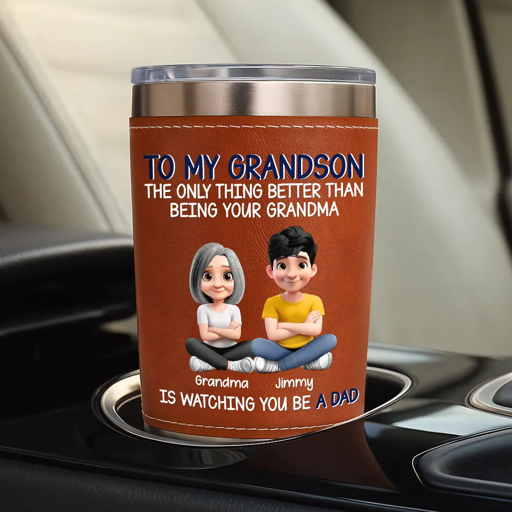 Top Market,Gift For Son,Gift For Children,Proud,Vector - Metal Effect Watching You Be A Dad - Personalized Leather Tumbler