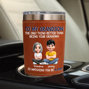 Top Market,Gift For Son,Gift For Children,Proud,Vector - Metal Effect Watching You Be A Dad - Personalized Leather Tumbler