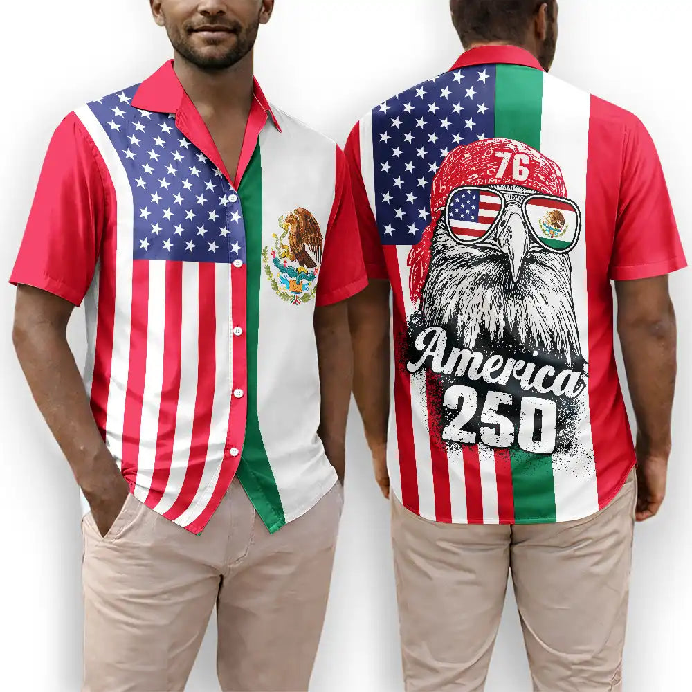 No Custom,America 250th,Independence Day - Mexican American Flag 1776 Eagle America 250th - Hawaiian Shirt
