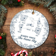 Long Distance,Gift For Bestie,Gift For Sisters,Gift For Mother,Gift For Daughter,Love,Christmas - Miles Apart But Close At Heart Toile Pattern - Personalized Circle Ceramic Ornament