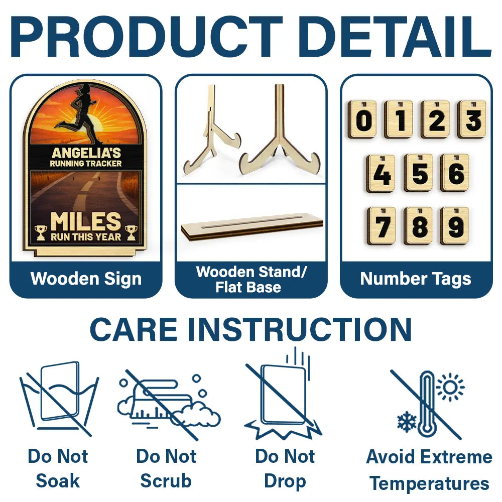 Miles Run This Year - Personalized 2-Layered Wooden Tracker Sign