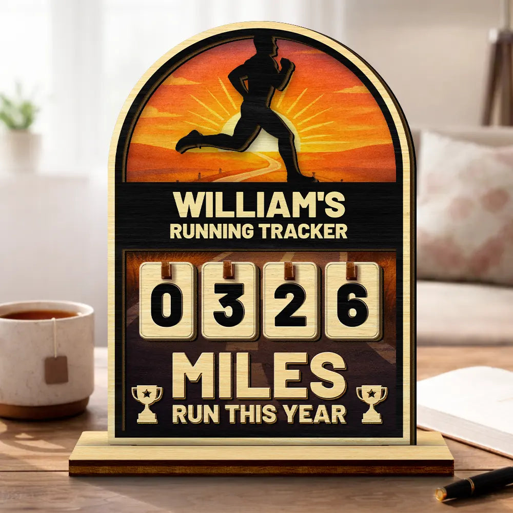 Miles Run This Year - Personalized 2-Layered Wooden Tracker Sign