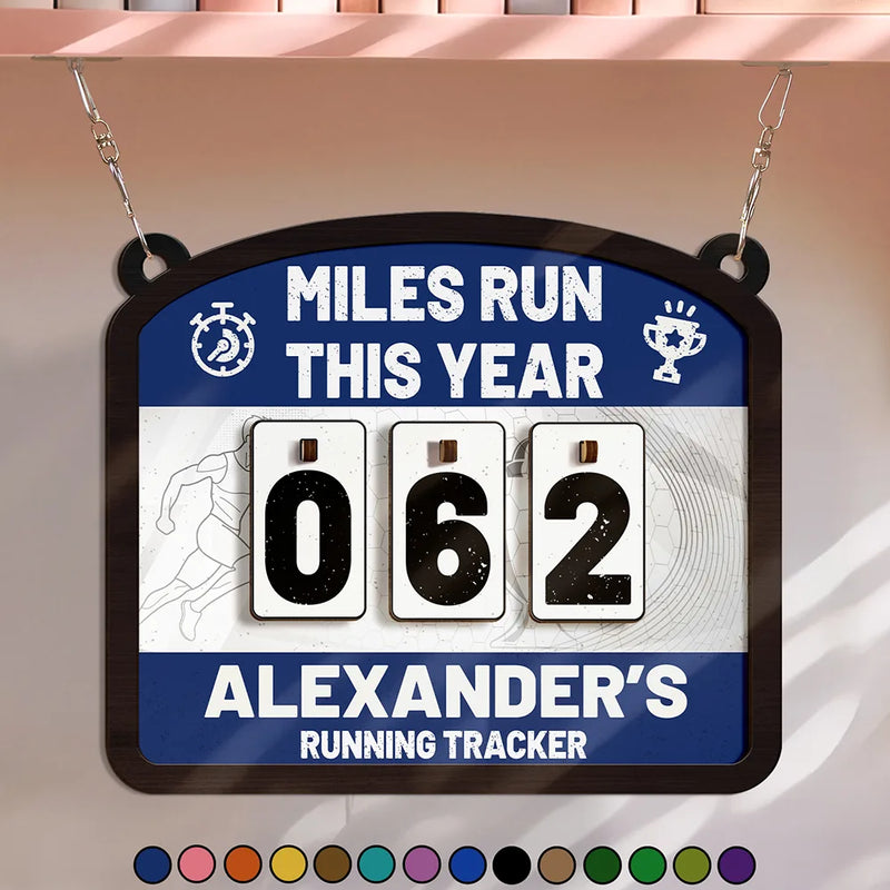 Gift For Women, Gift For Men, Gift For Yourself, Happy - Miles Run This Year - Personalized Hanging Tracker Sign