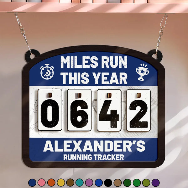 Gift For Women, Gift For Men, Gift For Yourself, Happy - Miles Run This Year - Personalized Hanging Tracker Sign