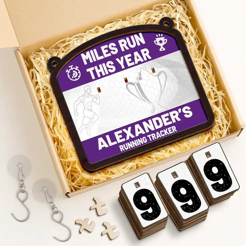 Gift For Women, Gift For Men, Gift For Yourself, Happy - Miles Run This Year - Personalized Hanging Tracker Sign