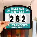 Gift For Women, Gift For Men, Gift For Yourself, Happy - Miles Run This Year - Personalized Hanging Tracker Sign
