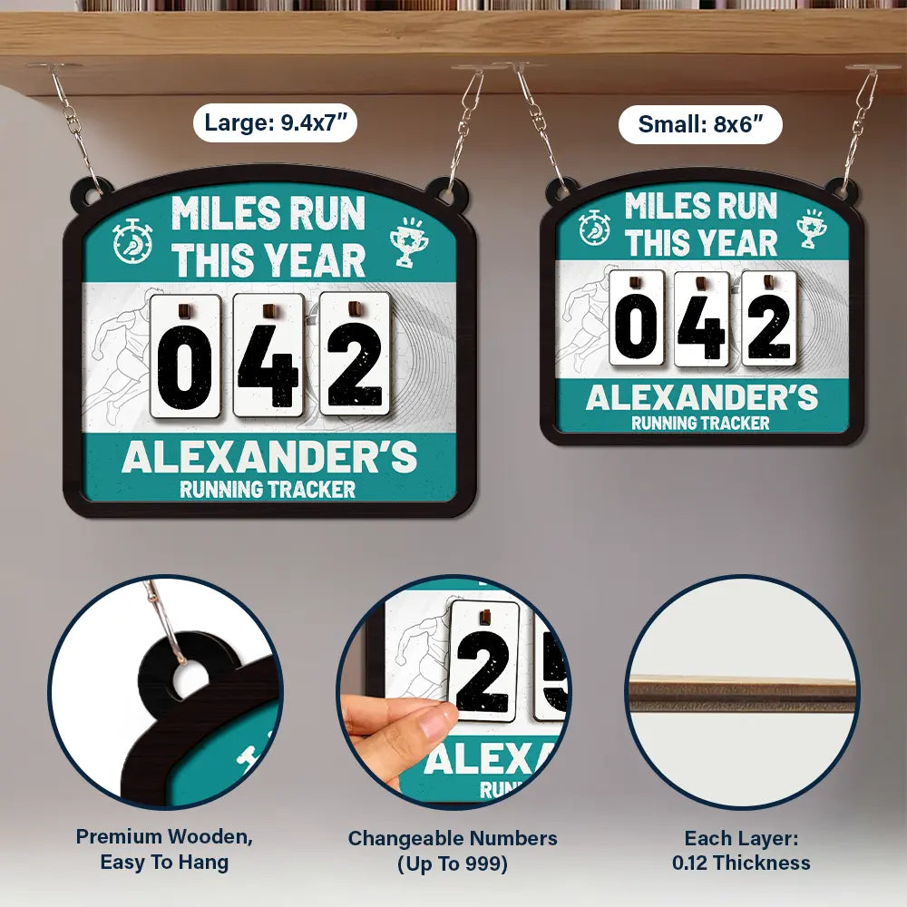 Gift For Women, Gift For Men, Gift For Yourself, Happy - Miles Run This Year - Personalized Hanging Tracker Sign
