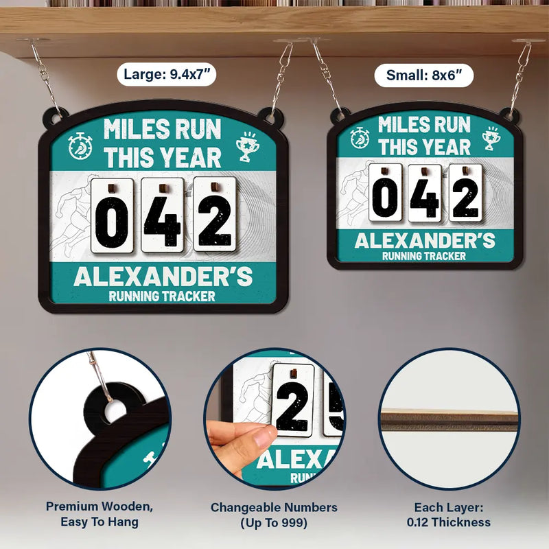 Gift For Women, Gift For Men, Gift For Yourself, Happy - Miles Run This Year - Personalized Hanging Tracker Sign