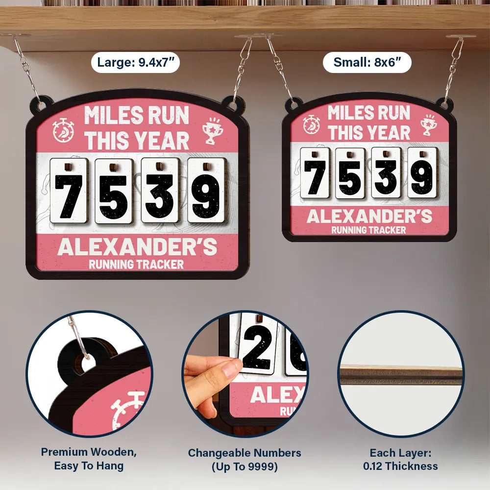 Gift For Women, Gift For Men, Gift For Yourself, Happy - Miles Run This Year - Personalized Hanging Tracker Sign