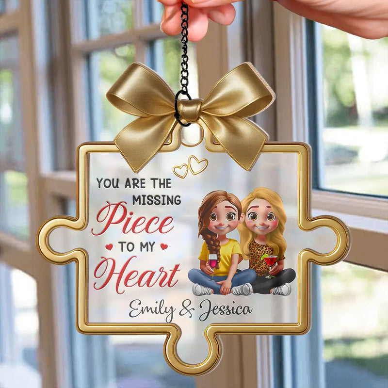 Gift For Couples,Gift For Husband,Gift For Wife,Gift For Boyfriend,Gift For Girlfriend,Love - Missing Pieces To My Heart - Personalized Window Hanging Suncatcher Ornament