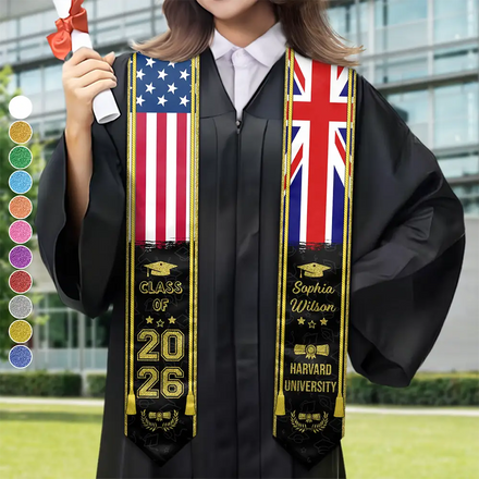 Mixed Two Flag Graduation - Personalized Stoles
