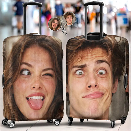 Funny Gift For Travel Couples - Personalized Custom Photo Luggage Cover