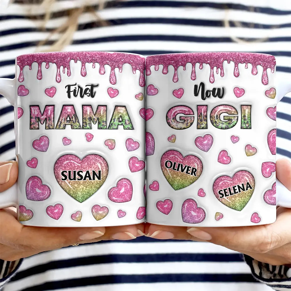 Gift For Mother,Gift For Grandma,Happy - First Mom Now Grandma Heart Icon, 3D Inflated Effect Printed - Personalized White Edge-to-Edge Mug