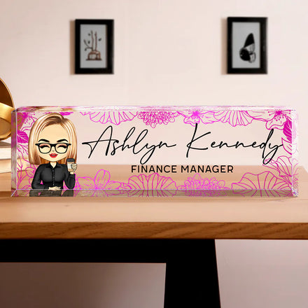 Floral Woman Man Office - Personalized Desk Name Plate