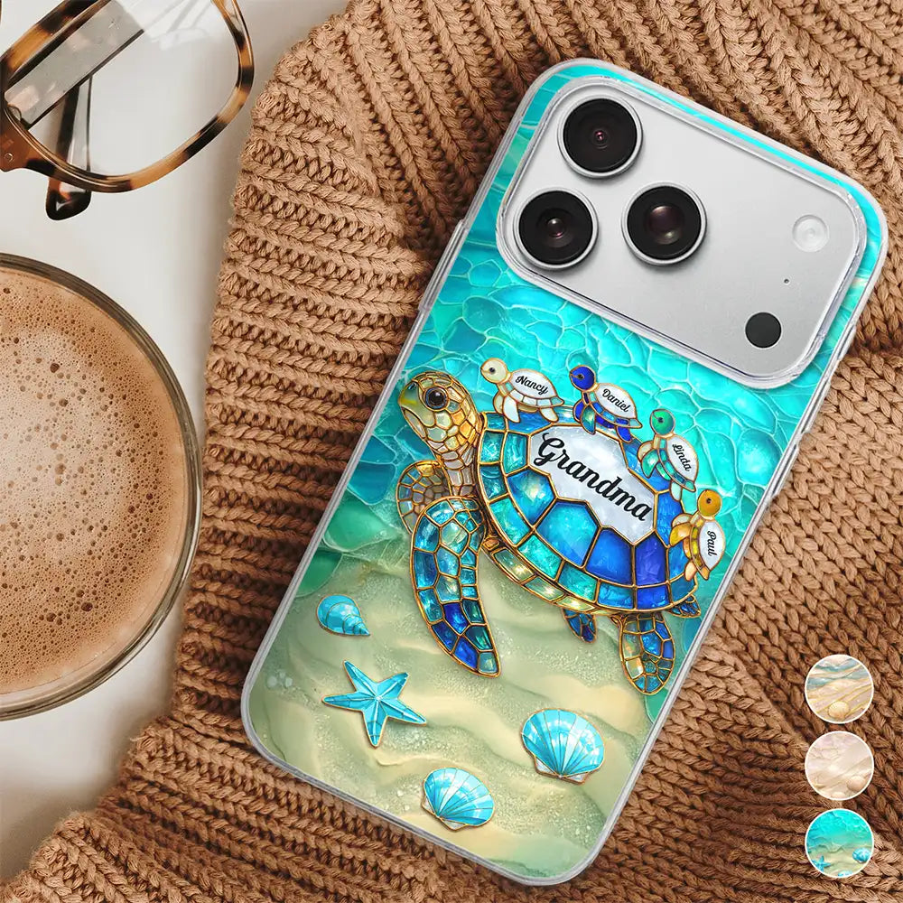 Turtle Stained Glass Mom Grandma - Personalized Clear Phone Case