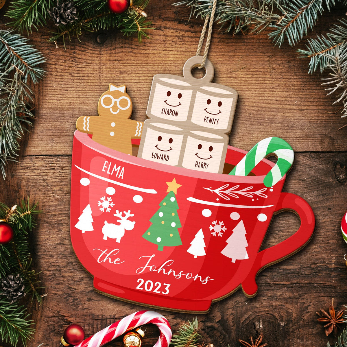 Marshmallow Gingerbread Man Hot Chocolate - Christmas, Lovely Gift For Parents, Grandparents - Personalized Wooden Cutout Ornament