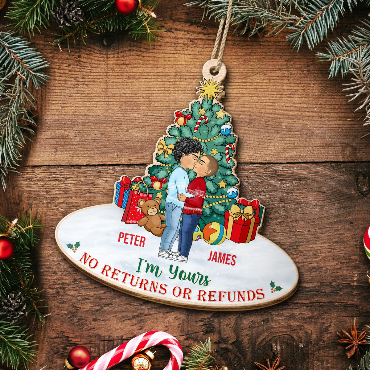Annoying Each Other No Returns Or Refunds - Christmas Gift For Couples - Personalized Custom Shaped Wooden Ornament