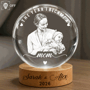 Gift For New Mom - Personalized Custom Photo Pencil Sketch The Year I Became A Mama Crystal Globe Lamp