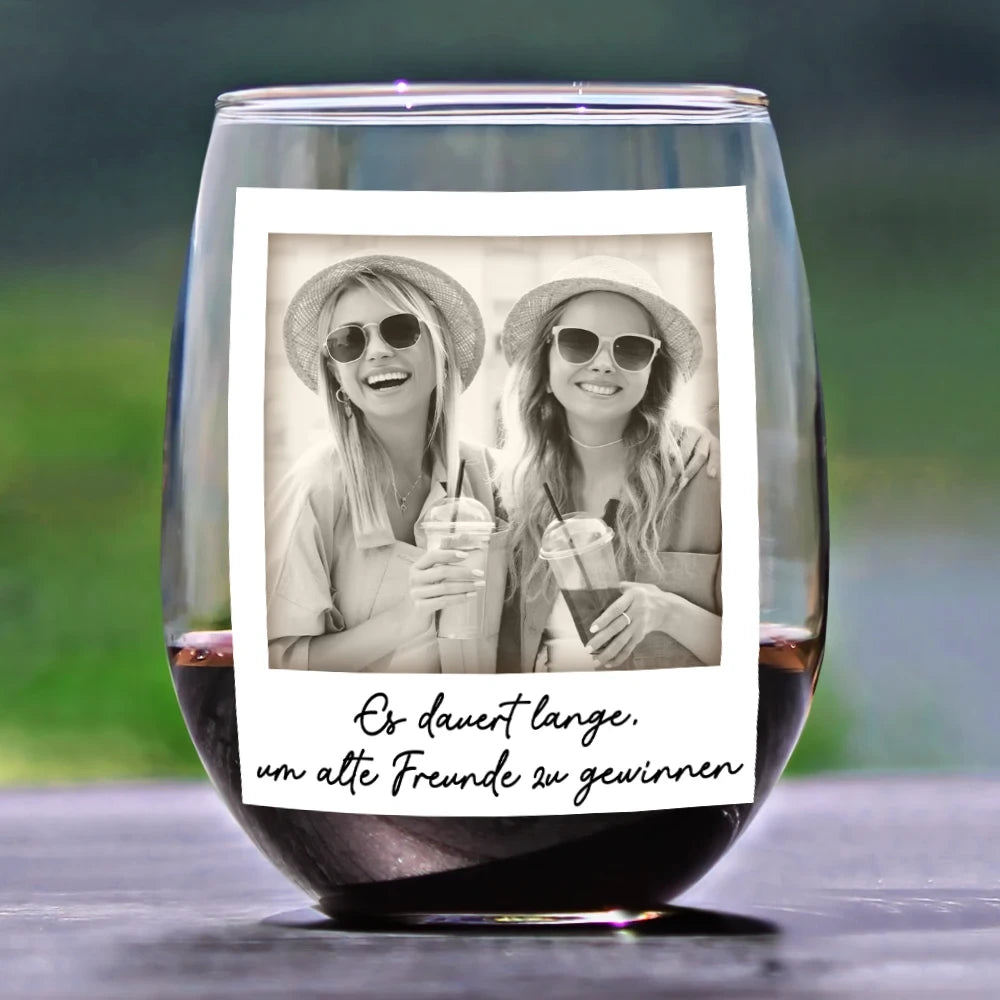 Gift For Bestie,Old Best friends,Gift For Women - Eigenes Foto Besties Grayscale Direkt In Den Hals Boxen - Personalisierte Weingläser Ohne Stiel