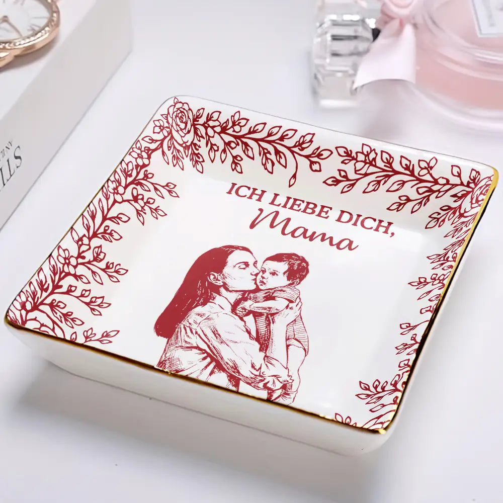 Gift For Mother,Gift For Women,Gift For Grandma,Gift For Wife - Eigenes Foto Als Bleistiftskizze Ich Liebe Dich Mama Oma - Personalisierte Schmuckschale
