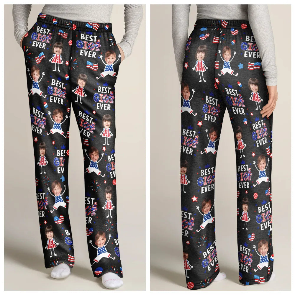 Gift For Father,Gift For Mother,Gift For Grandpa,Gift For Grandma,Stick Figure,Happy,Photo,Icon,Humorous - Custom Photo US Stick Figures Face Cut Best Dad Mom Mama Papa Ever - Personalized Pajama Pants
