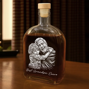 Gift For Father,Gift For Grandpa,Non-Eng,Photo - Pencil Sketch (Dark BG),Proud - Custom Photo White Pencil Sketch Art Best Dad Grandpa Ever Family Portrait - Personalized Whiskey Bottle