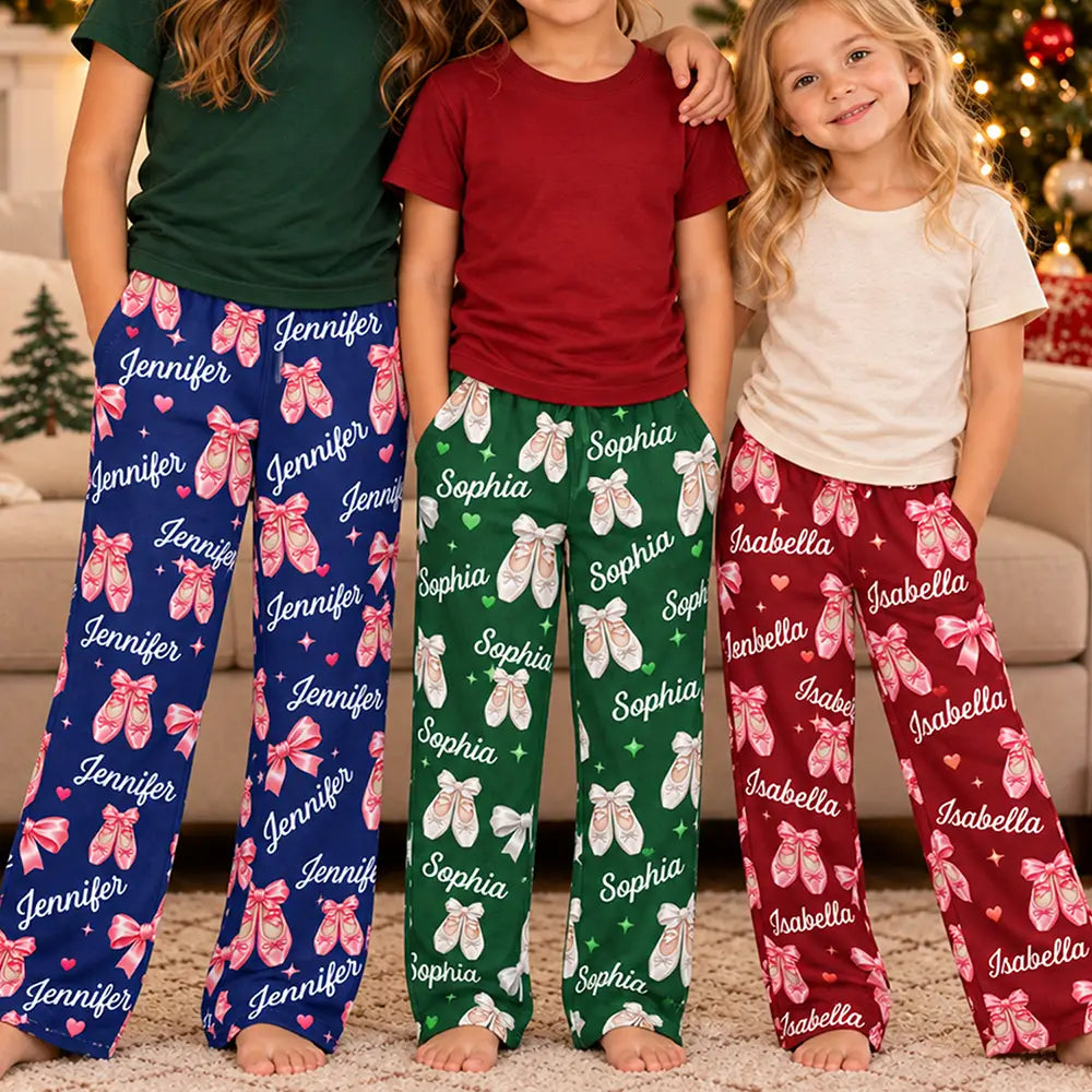 Christmas,Custom Text,Gift For Women,Gift For Yourself,Gifts For Her,Happy,Top Market - Ballet Gift For Teen Girls - Personalized Coquette Bow Pajama Pants