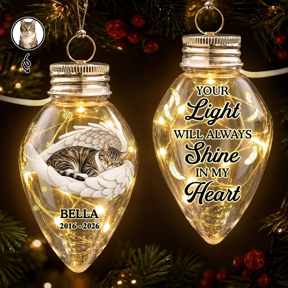Art Design,Christmas,Custom Photo,Memorial,Pet Lovers,Pet Memorial,Photo - Sleeping Pet Angle Wing,Sentimental - Memorial Gift For Pet Lovers - Personalized Custom Photo Your Light Will Always Shine In My Heart Chili Bulb LED Light