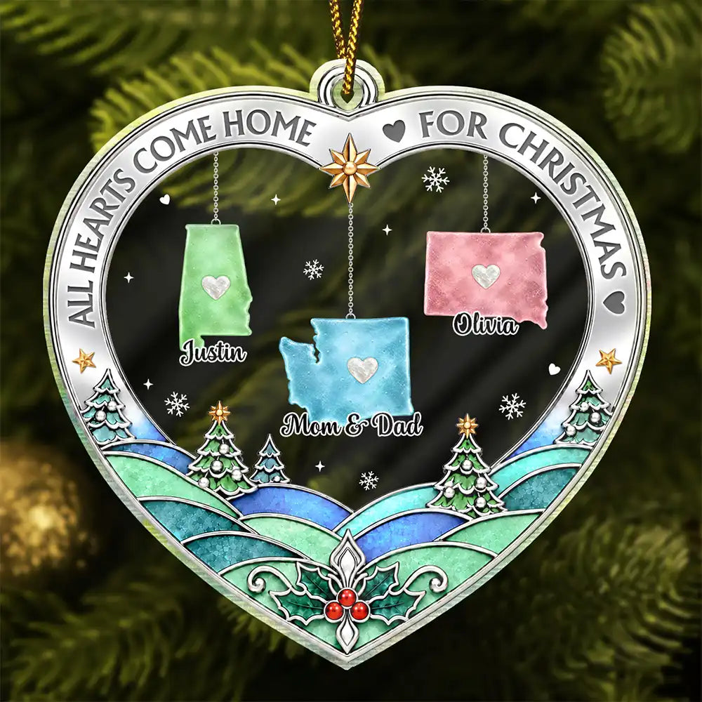 Christmas,Family,Icon,Long Distance,Sentimental,Top Market - Christmas Gift For Long Distance Family - Personalized All Hearts Come Home For Christmas Acrylic Ornament