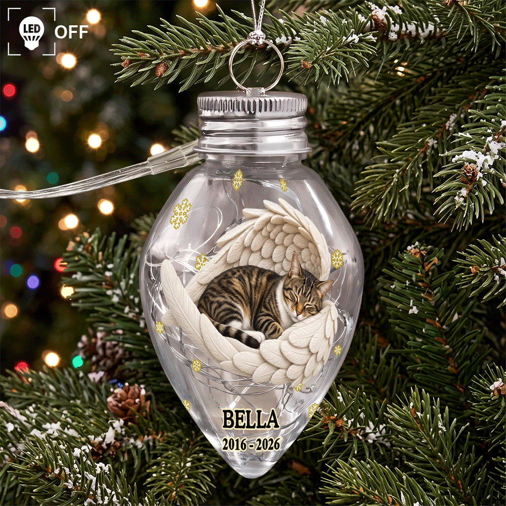 Art Design,Christmas,Custom Photo,Memorial,Pet Lovers,Pet Memorial,Photo - Sleeping Pet Angle Wing,Sentimental - Memorial Gift For Pet Lovers - Personalized Custom Photo Your Light Will Always Shine In My Heart Chili Bulb LED Light