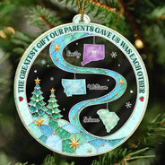 Christmas, Family, Icon, Long Distance, Sentimental, Top Market - Christmas Gift For Long Distance Family - Personalized Love Knows No Distance Acrylic Ornament