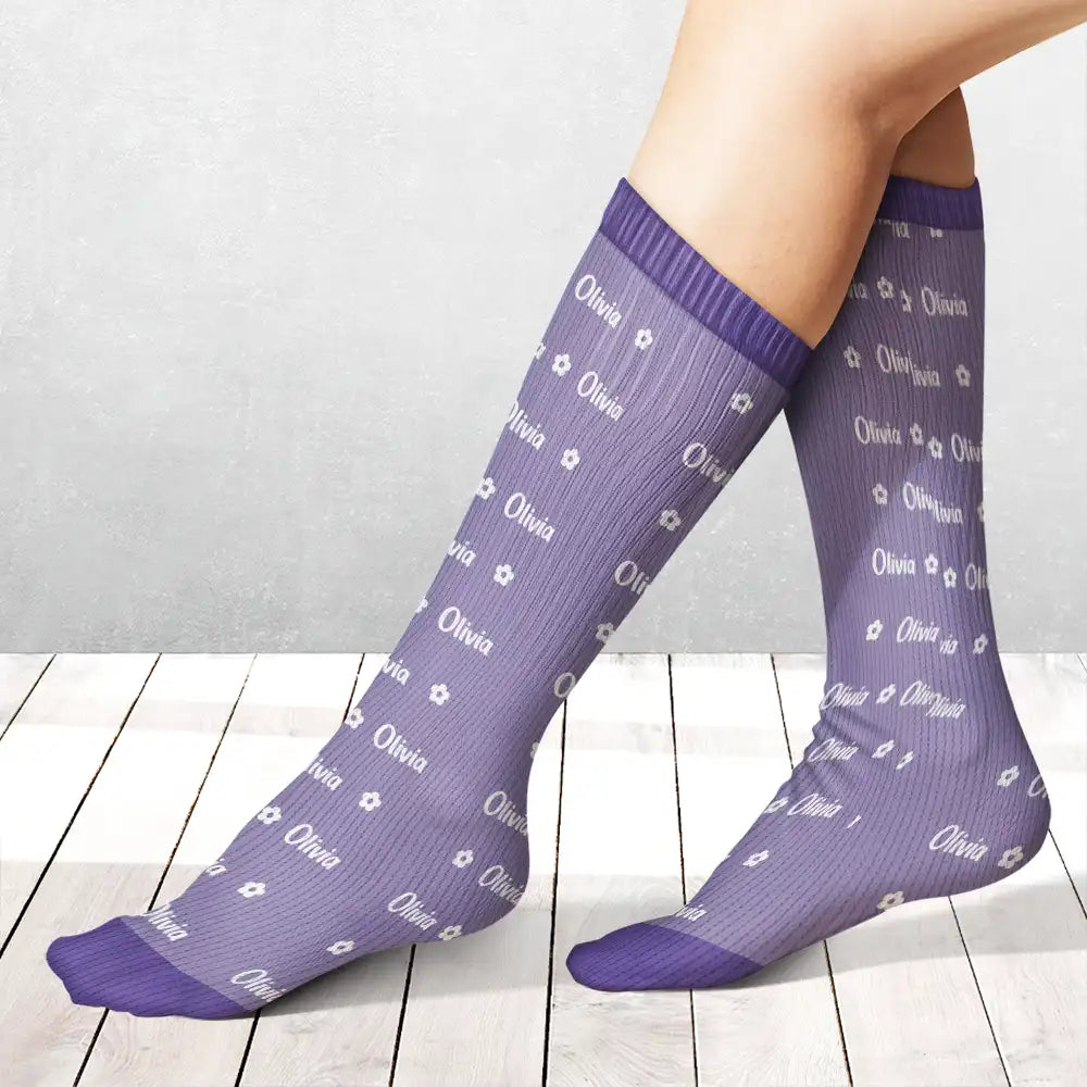 Christmas, Custom Text, Gift For Kids, Playful - Gift For Kids - Personalized Name Heart Star Pattern Socks