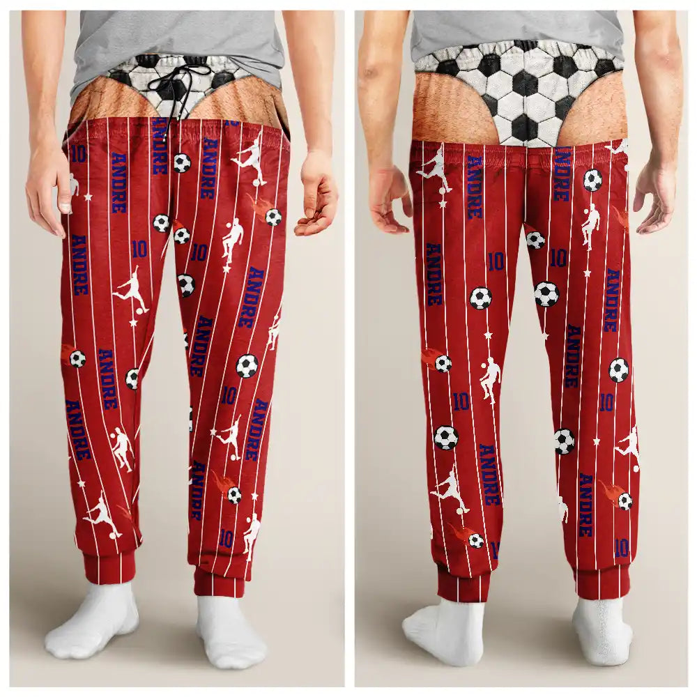 Christmas,Football,Gift For Men,Gift For Yourself,Gifts For Him,Humorous,Icon,Top Market - Gag Gift For Football Baseball Soccer Fan - Personalized Name Number Pajama Pants