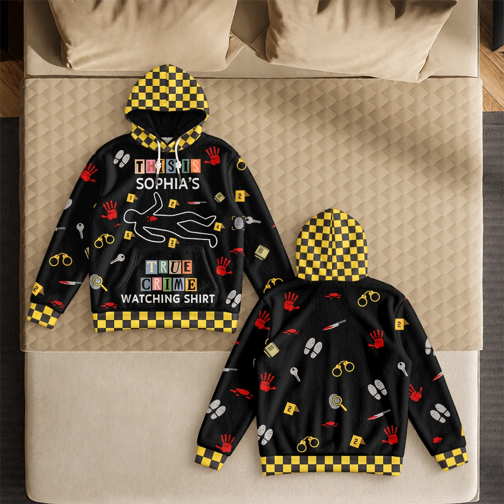 Christmas, Custom Text, Gift For Women, Gift For Yourself, Gifts For Her, Happy - Gift For True Crime Lovers - Personalized Binge Watching Fleece Hoodie