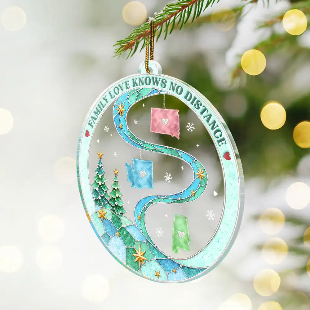 Christmas, Family, Icon, Long Distance, Sentimental, Top Market - Christmas Gift For Long Distance Family - Personalized Love Knows No Distance Acrylic Ornament