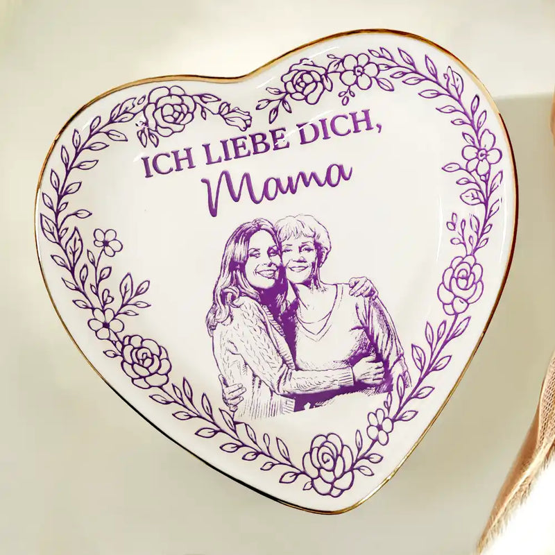 Gift For Mother,Gift For Women,Gift For Grandma,Gift For Wife - Eigenes Foto Als Bleistiftskizze Ich Liebe Dich Mama Oma - Personalisierte Schmuckschale