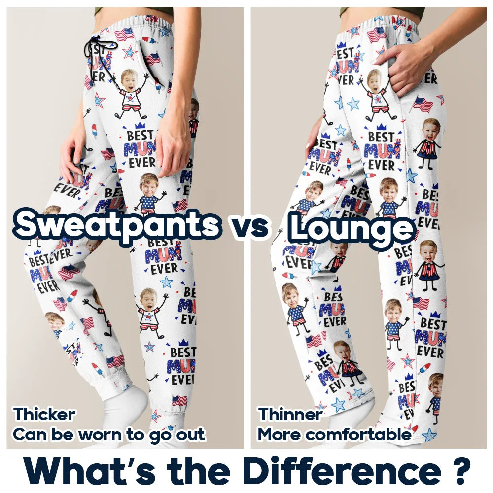 Gift For Father,Gift For Mother,Gift For Grandpa,Gift For Grandma,Stick Figure,Happy,Photo,Icon,Humorous - Custom Photo US Stick Figures Face Cut Best Dad Mom Mama Papa Ever - Personalized Pajama Pants