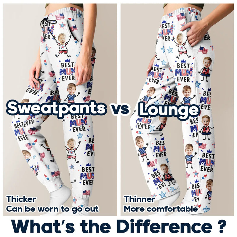 Gift For Father,Gift For Mother,Gift For Grandpa,Gift For Grandma,Stick Figure,Happy,Photo,Icon,Humorous - Custom Photo US Stick Figures Face Cut Best Dad Mom Mama Papa Ever - Personalized Pajama Pants