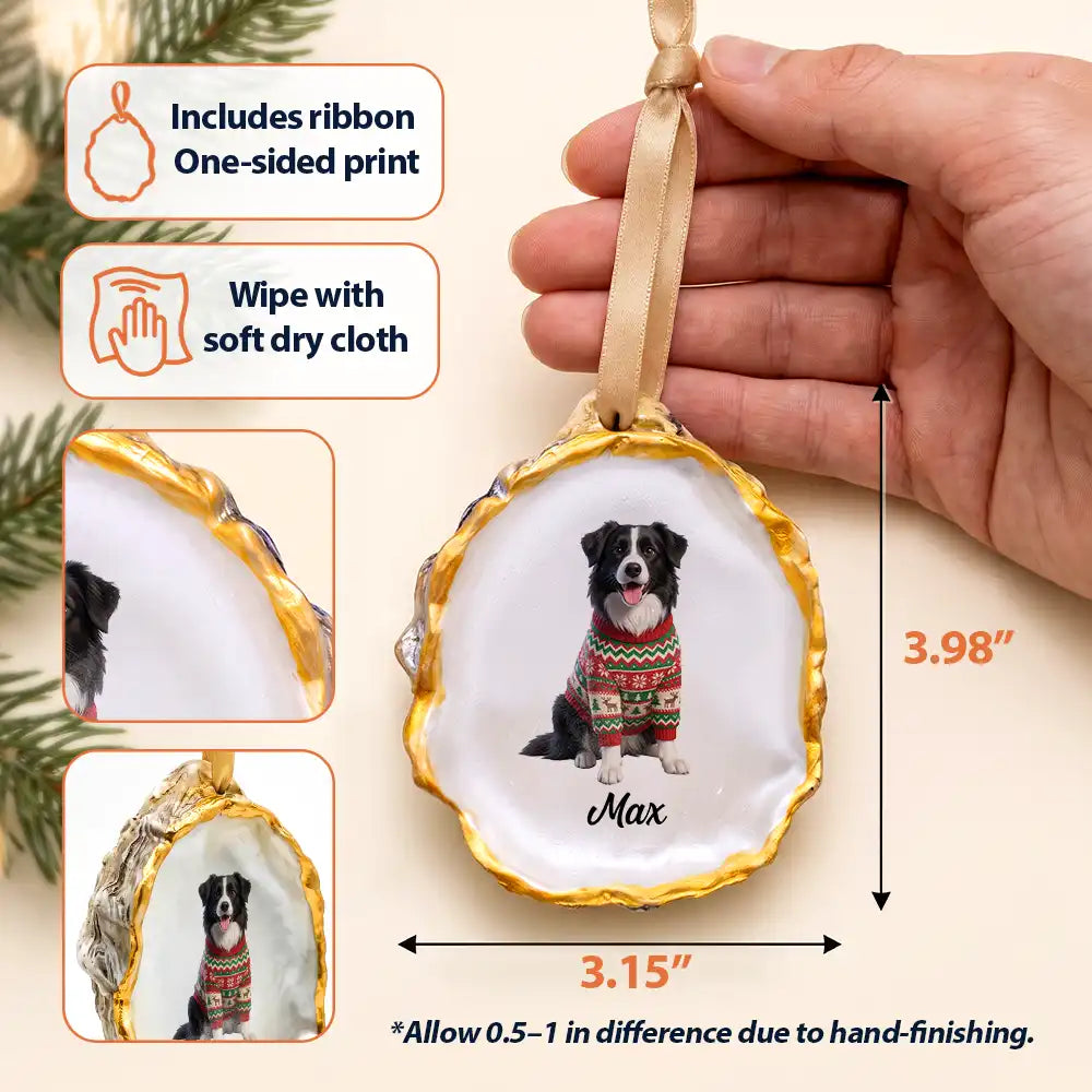 Art Design,Christmas,Custom Photo,Indoor Decor,Pet Lovers,Photo - Christmas Accessories 3D Cartoon Pet,Playful - Christmas Gift For Dog Lovers - Personalized Custom Photo Pet Portrait Oyster Ornament